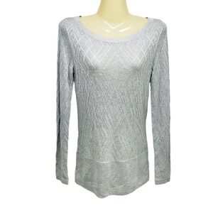 White House Black Market Sweater Womens XS Silver Metallic Knit Long Sleeve WHBM